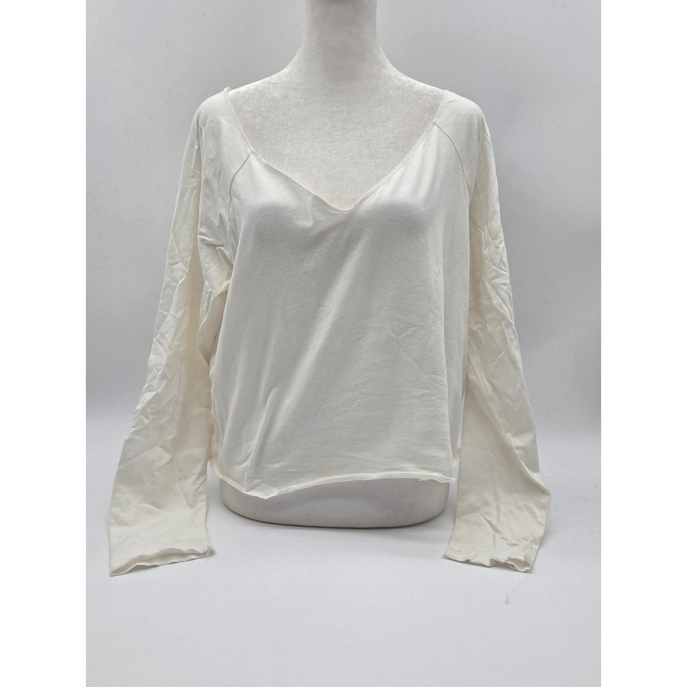 Wild Fable Women's XXL Ivory White V-Neck Long Sleeve Cotton Top 101-500